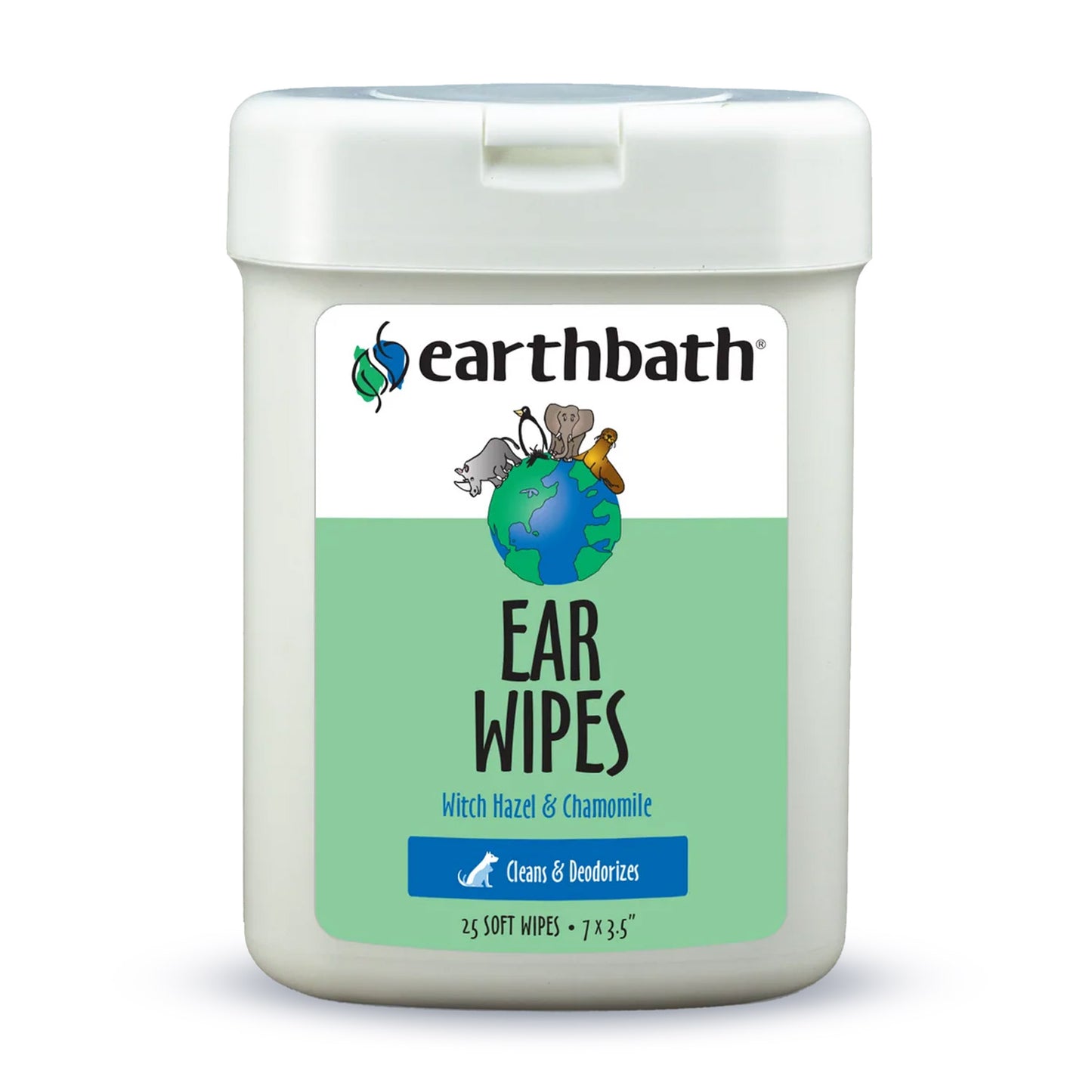 earthbath® Ear Wipes with Witch Hazel for Dogs, Cats, Puppies  &  Kittens, 25 ct re-sealable container
