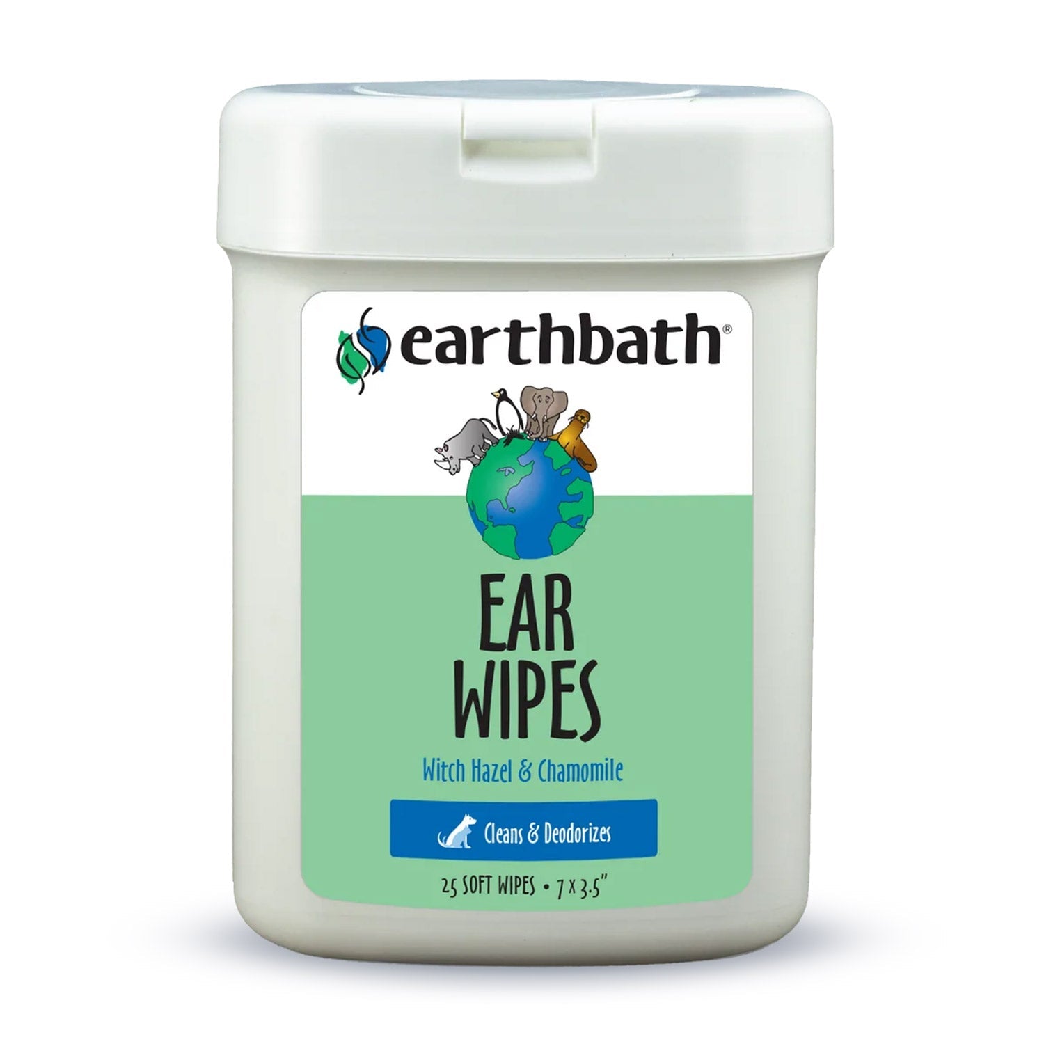 earthbath Ear Wipes with Witch Hazel for Dogs Cats Puppies Kittens 25 ct re sealable container
