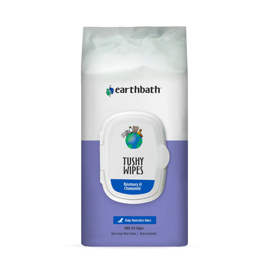 earthbath Tushy Wipes Rosemary & Chamomile Odor Eating Enzymes & Baking Soda 100 CT wipes in re sealable pouch