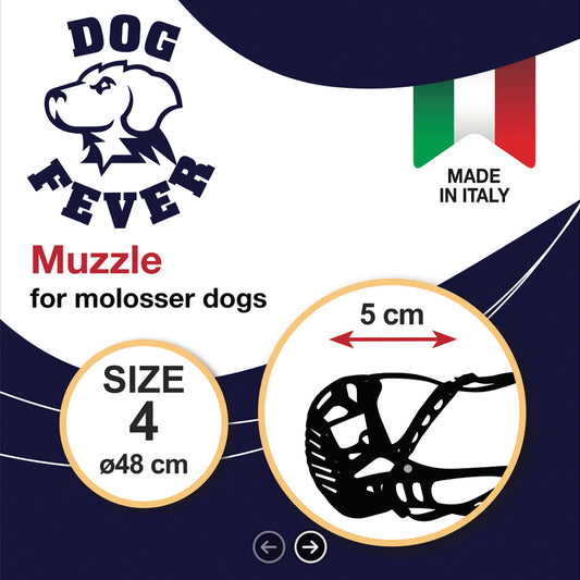 Dog Fever Molossian Muzzle with Leather Strap - Size 4, Black