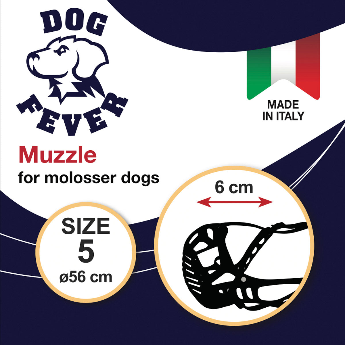 Dog Fever Molossian Muzzle with Leather Strap - Size 5, Black