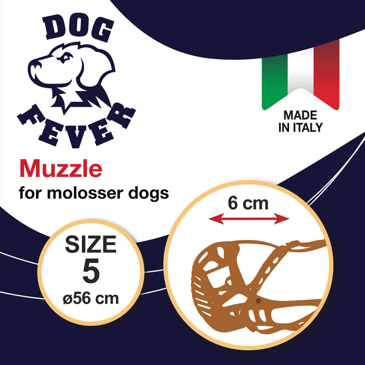 Dog Fever Molossian Muzzle with Leather Strap - Size 5, Brown