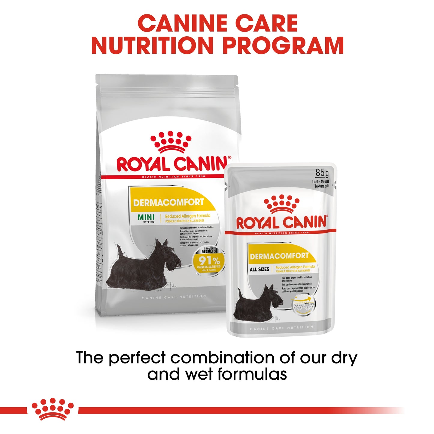 Royal Canin 12 x 85 gm Canine Care Nutrition Dermacomfort (Wet Food Pouches)