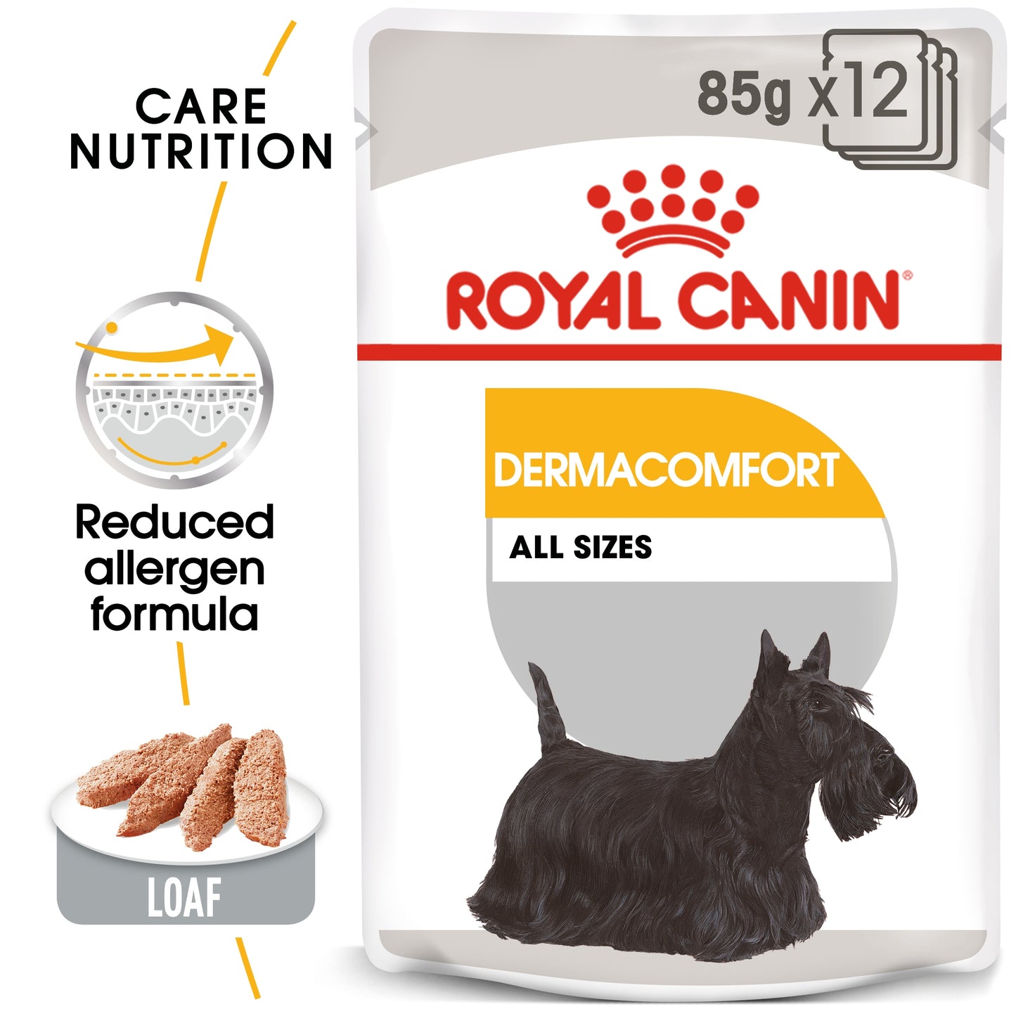 Royal Canin 12 x 85 gm Canine Care Nutrition Dermacomfort (Wet Food Pouches)