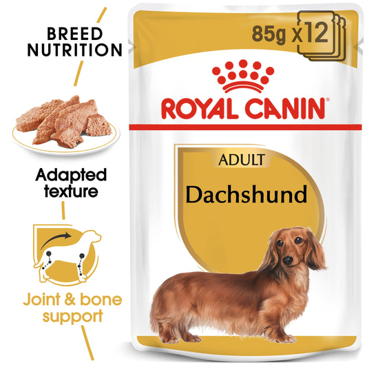 Royal Canin Breed Health Nutrition Dachshund Adult (Wet Food Pouches) 12 x 85 g `