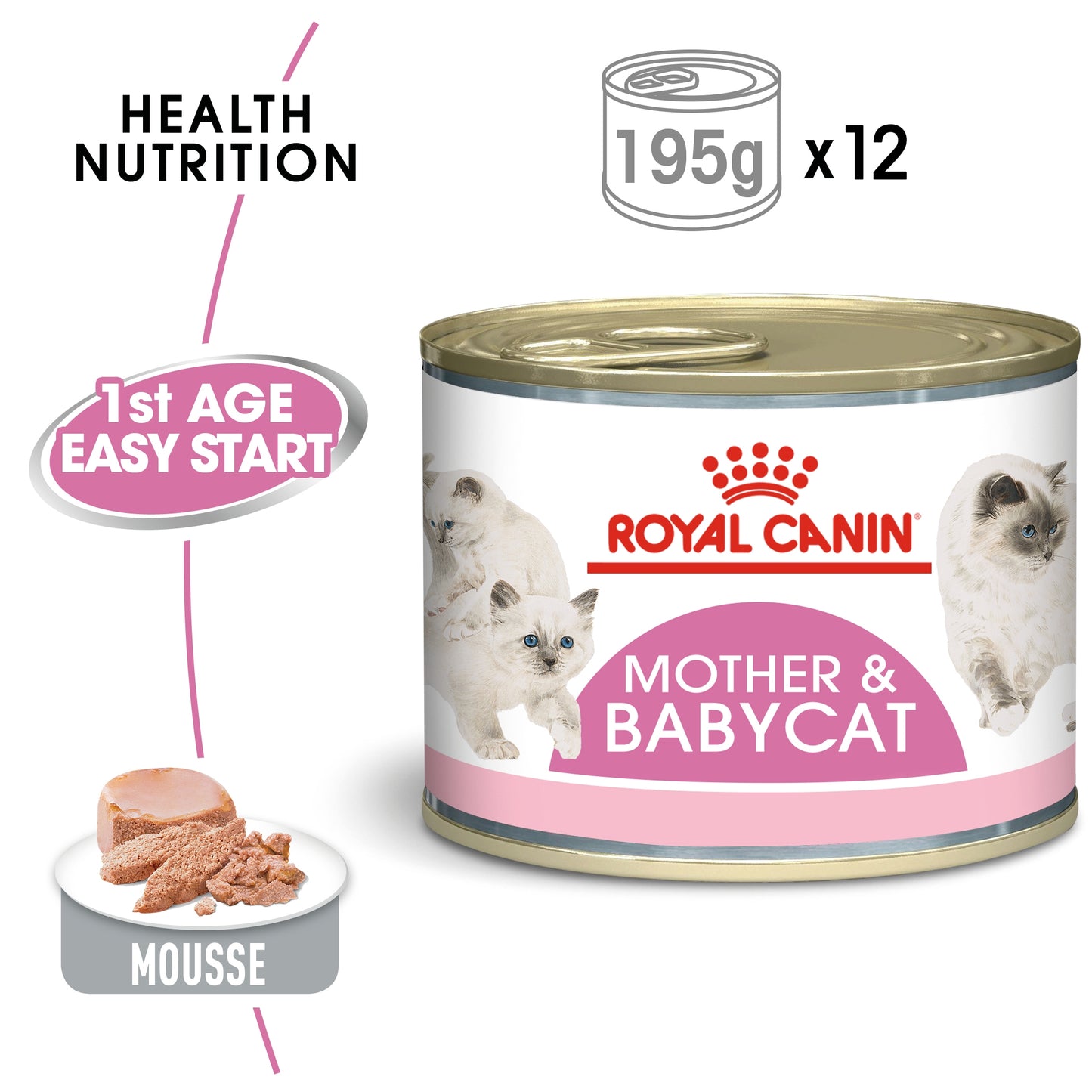 Royal Canin 12 x 195 gm Feline Health Nutrition Mother & Babycat Mousse (Wet Food Cans)