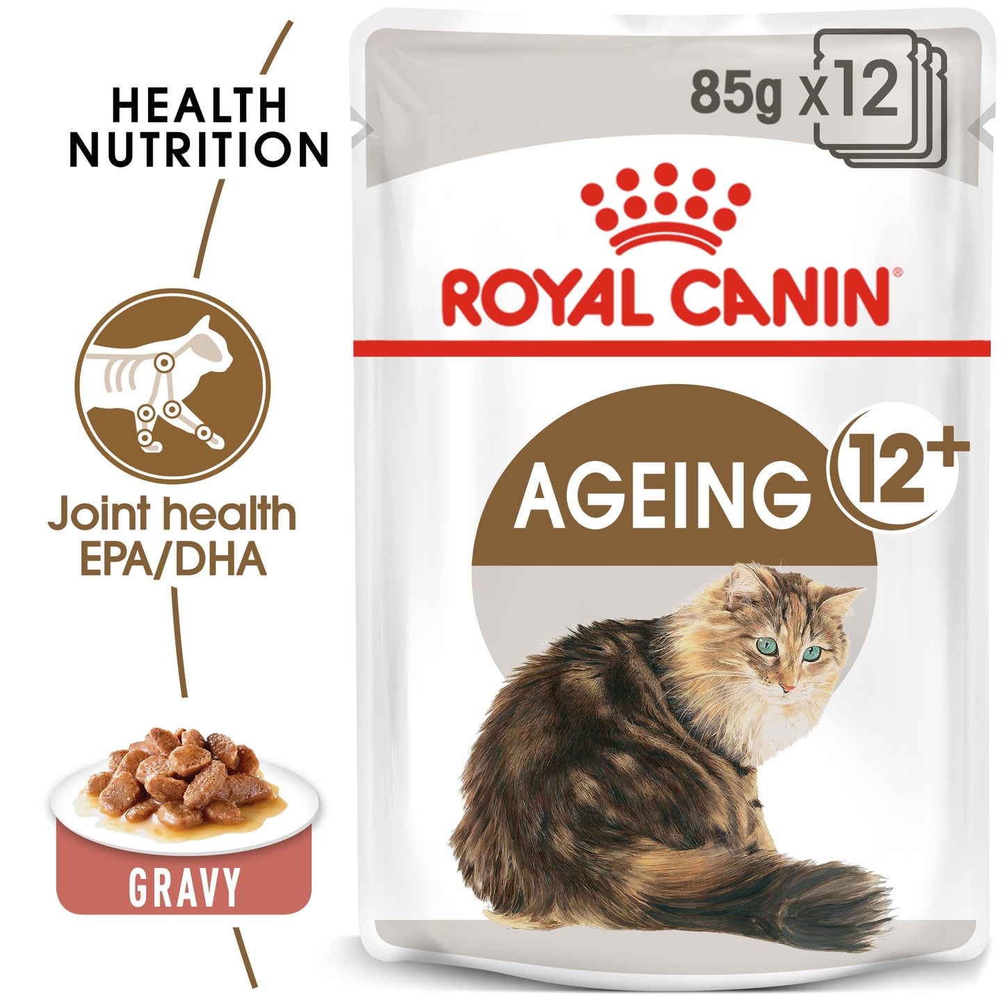 Royal Canin 12 x 85 gm Feline Health Nutrition Ageing 12+ Gravy (Wet Food Pouches)