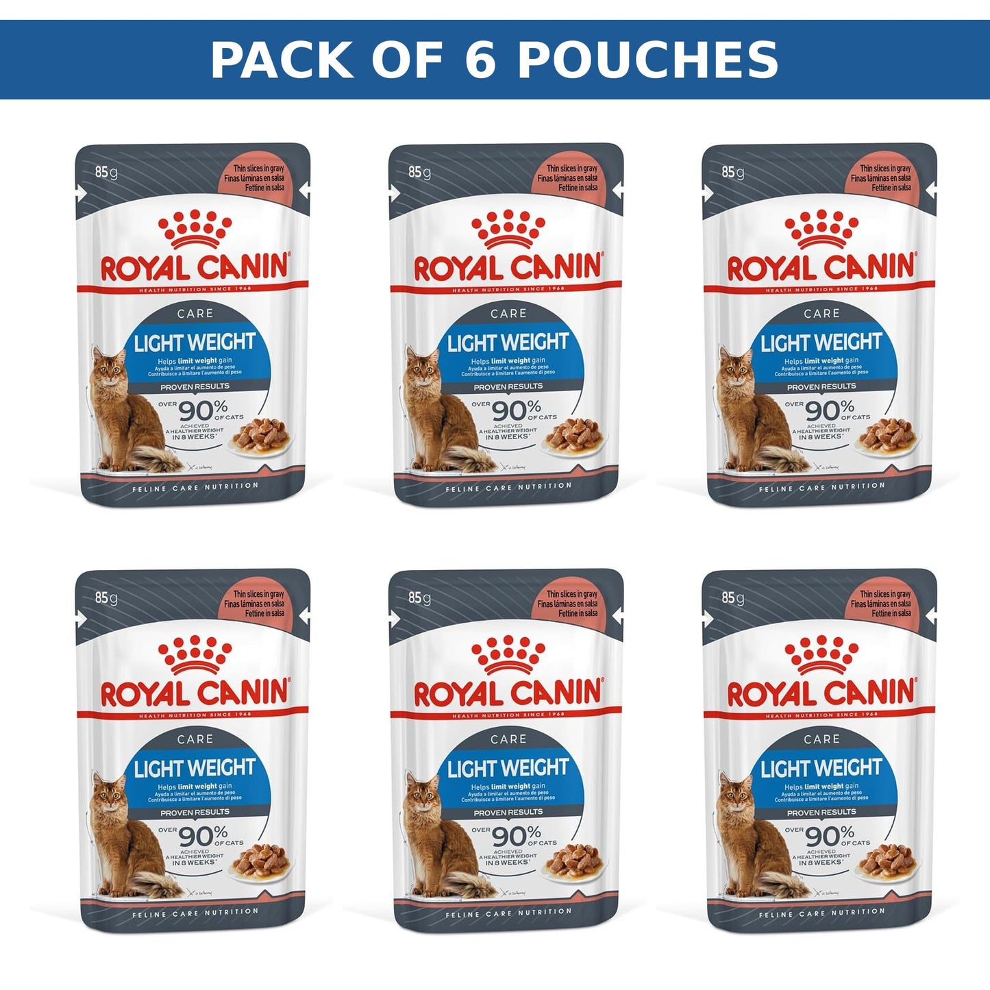 (Pack of 6 Pouches Only) x 85 gm Royal Canin Feline Care Nutrition Light Weight Care
