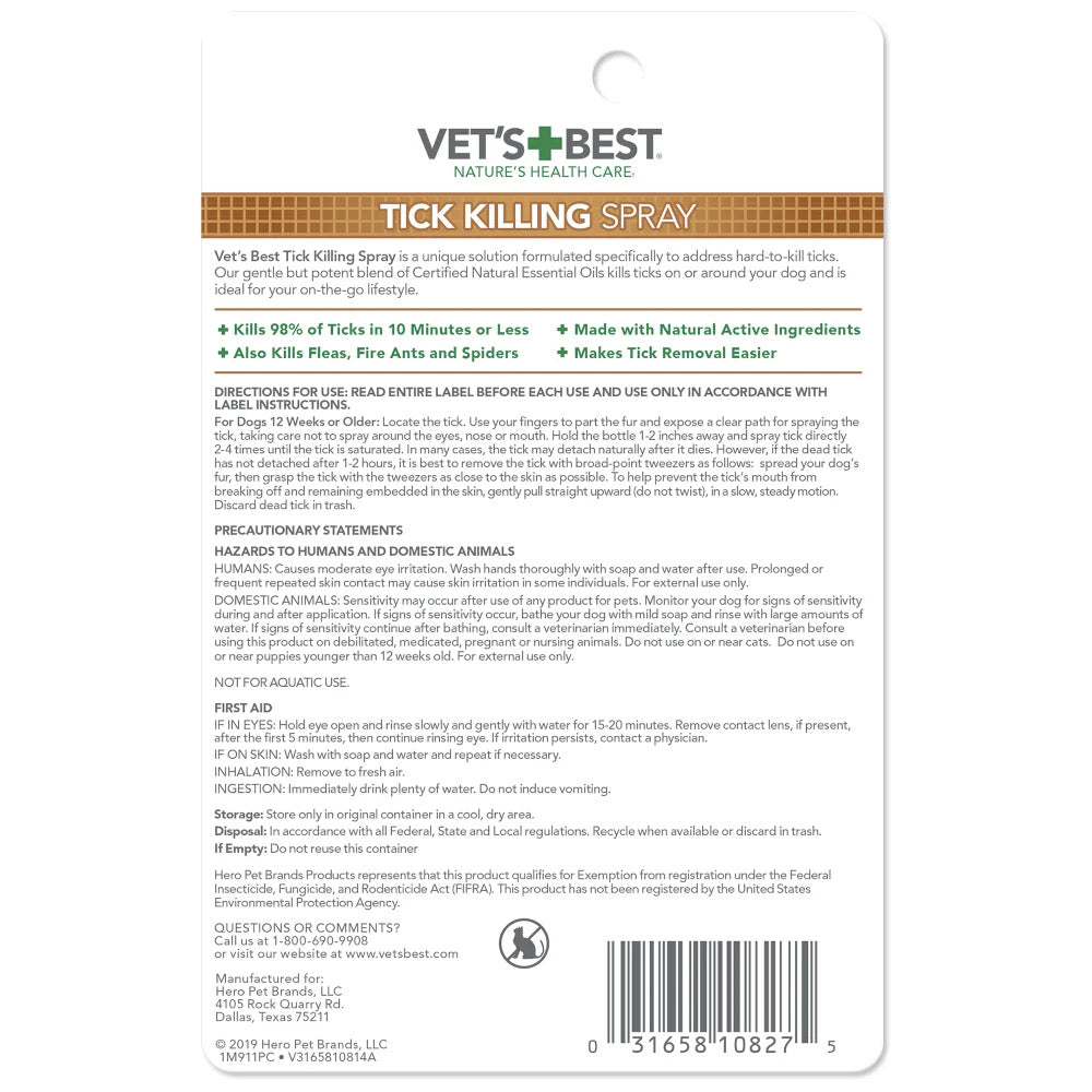 Vet's Best Tick Killing Spray for Dogs and Puppies, 1 fl. oz.