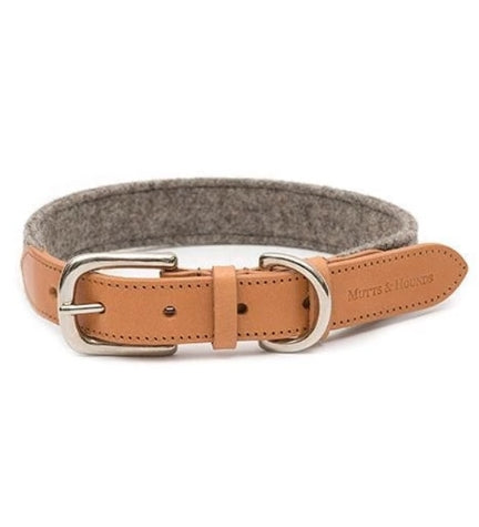 Mutts & Hounds Camello Leather & Grey Tweed Dog Collar