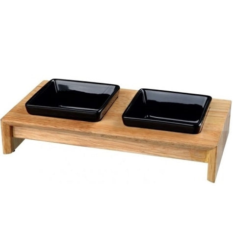 Trixie Ceramic Bowls on Wood for Dogs