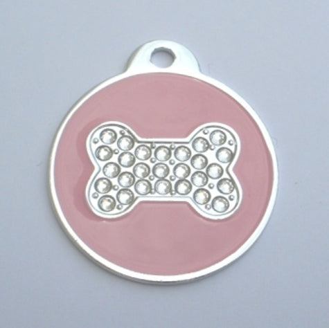 GoScribe Pet Tag Round Enamel with Crystal Bone