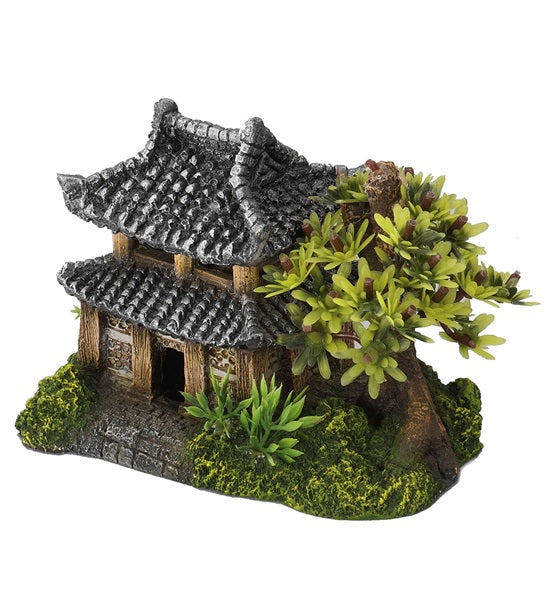 Aqua D'Ella Asian House with Plants Aquarium Decor
