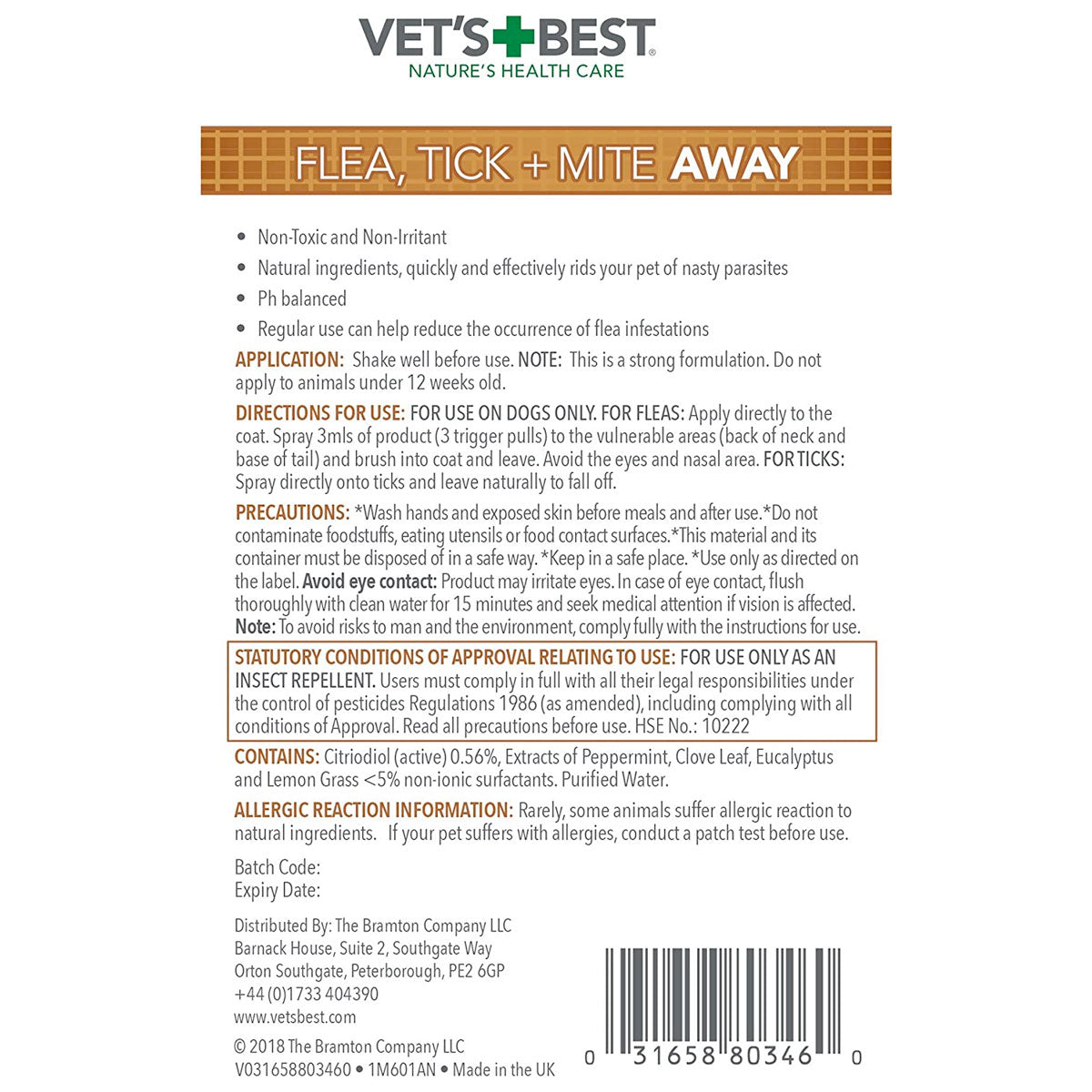 Vet's Best Flea, Tick and Mite Treaent Spray for Dogs, 500 ml