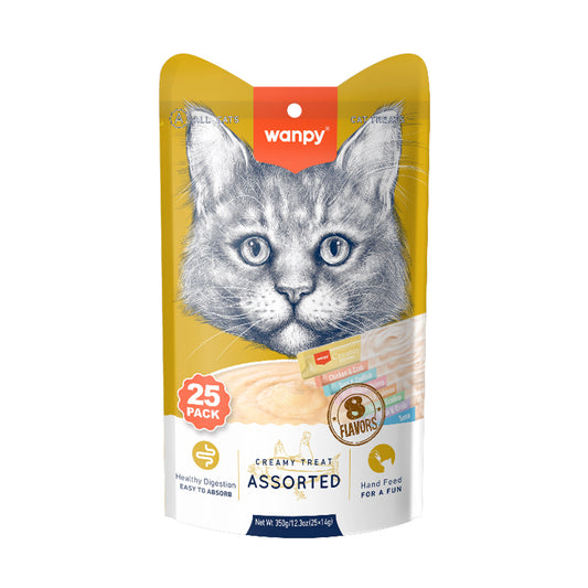 Wanpy Creamy Lickable Cat Treats  Assorted - 8 Different Flavors  (14g x 25pc)