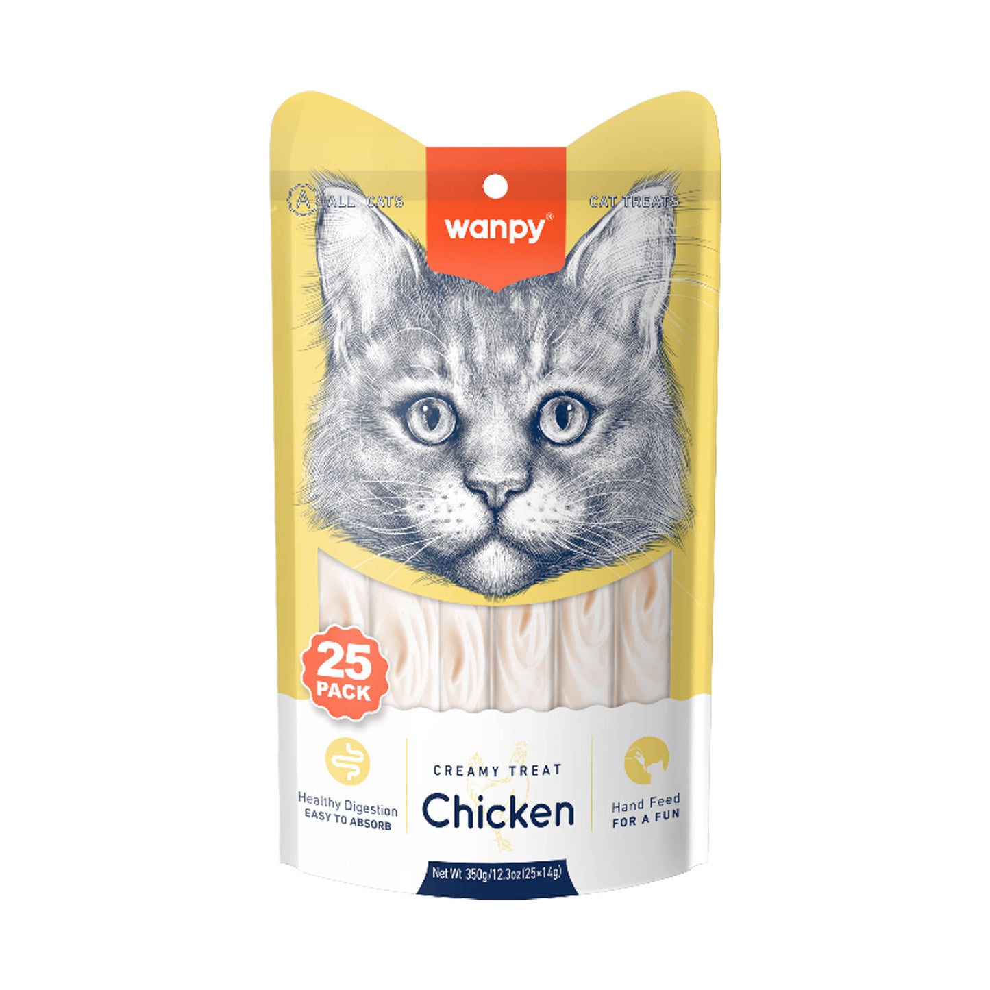 Wanpy Creamy Lickable Cat Treats - Chicken (14g x 25pc)