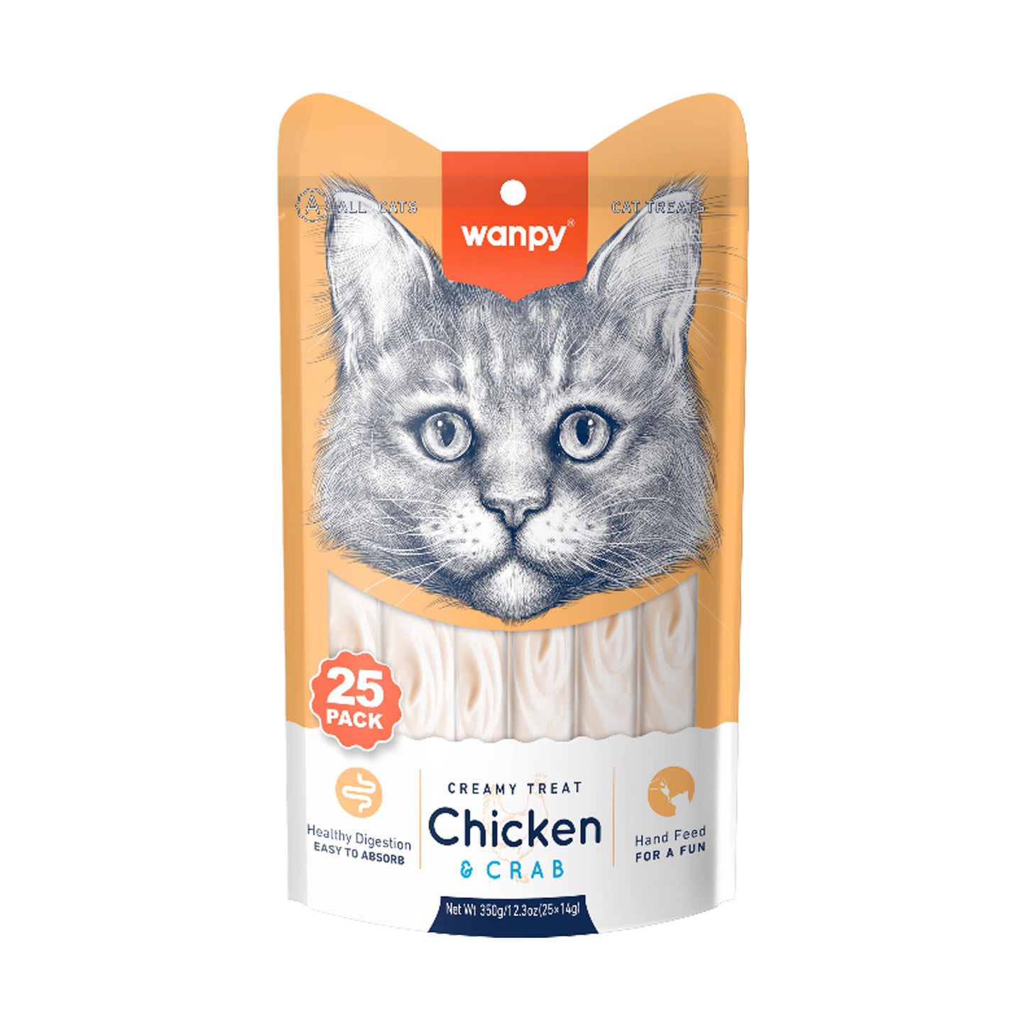 Wanpy Creamy Lickable Cat Treats - Chicken & Crab (14g x 25pc)