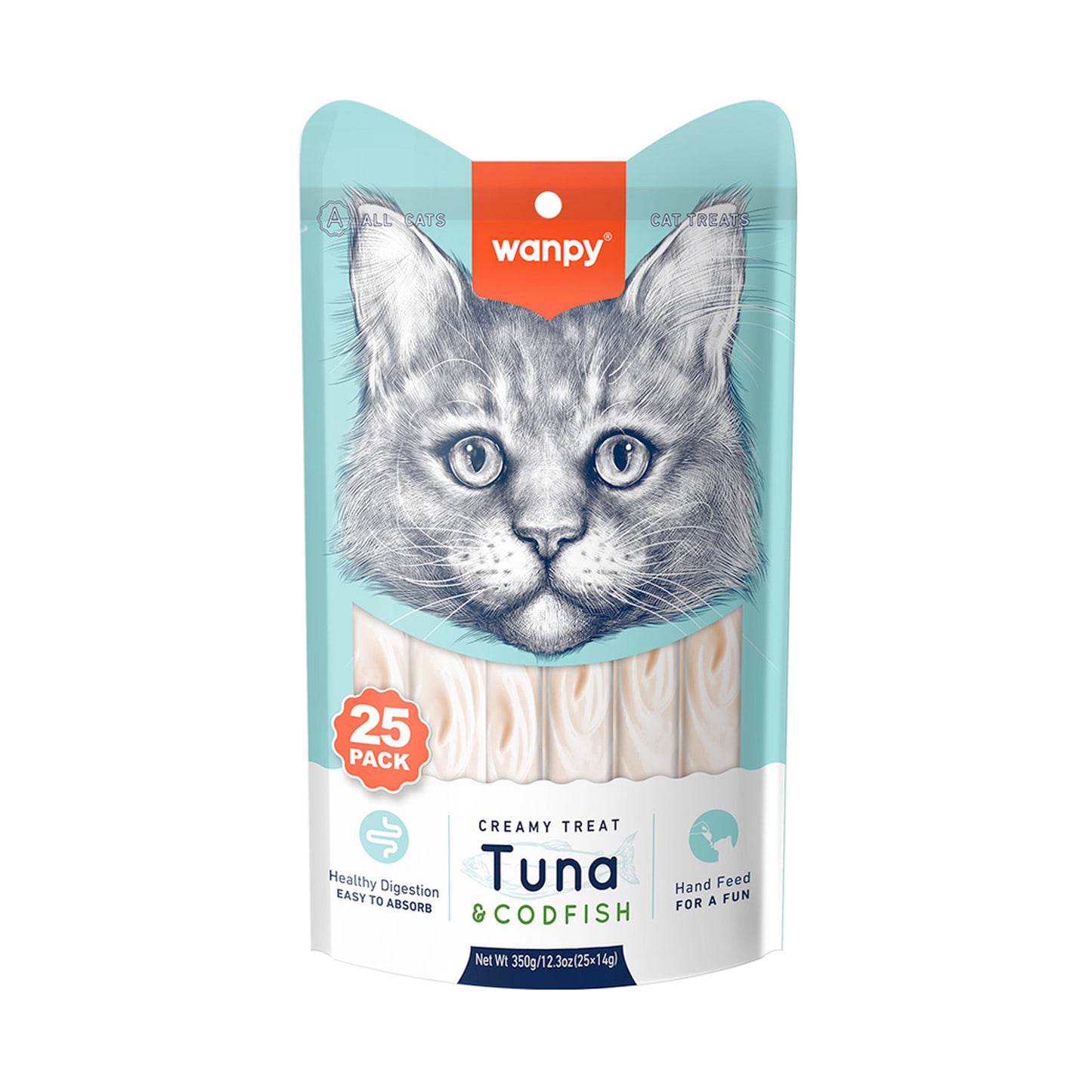 Wanpy Creamy Lickable Cat Treats - Tuna & Codfish (14g x 25pc)