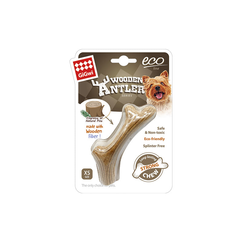 Dog Chew Wooden Antler with Natural Wood and Synthetic Material - XS