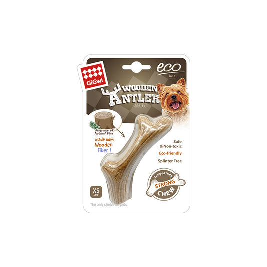 Dog Chew Wooden Antler with Natural Wood and Synthetic Material - XS