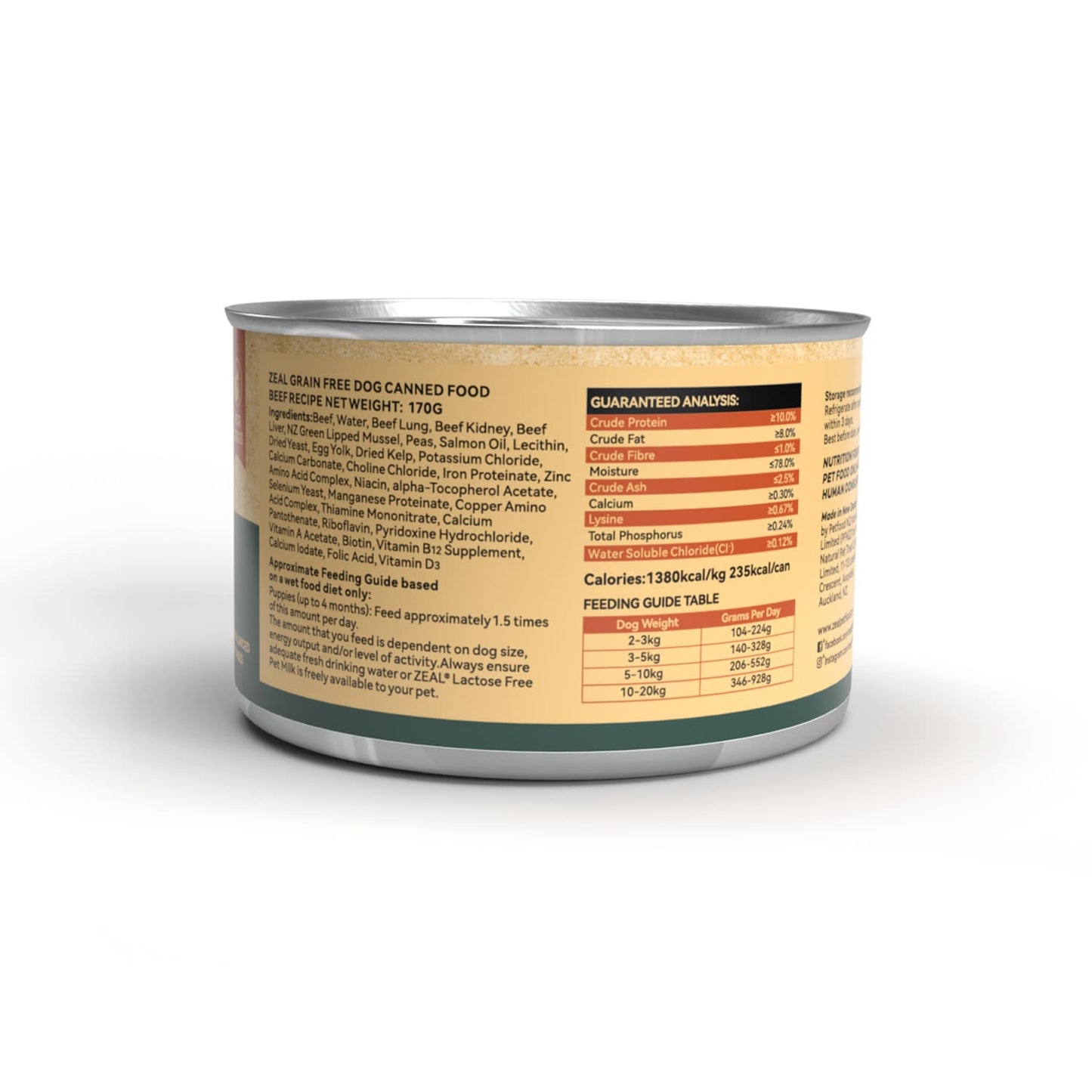 Zeal Grain Free Canned Dog Food 170g - (Beef Recipe)