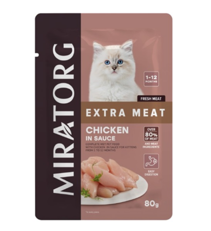 Miratorg EXTRA MEAT with Chicken in Sauce Kitten Wet Food Pack 24x80g