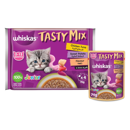 Whiskas Kitten Tasty Mix Chicken & Tuna in Gravy Wet Cat Food - 4X70G