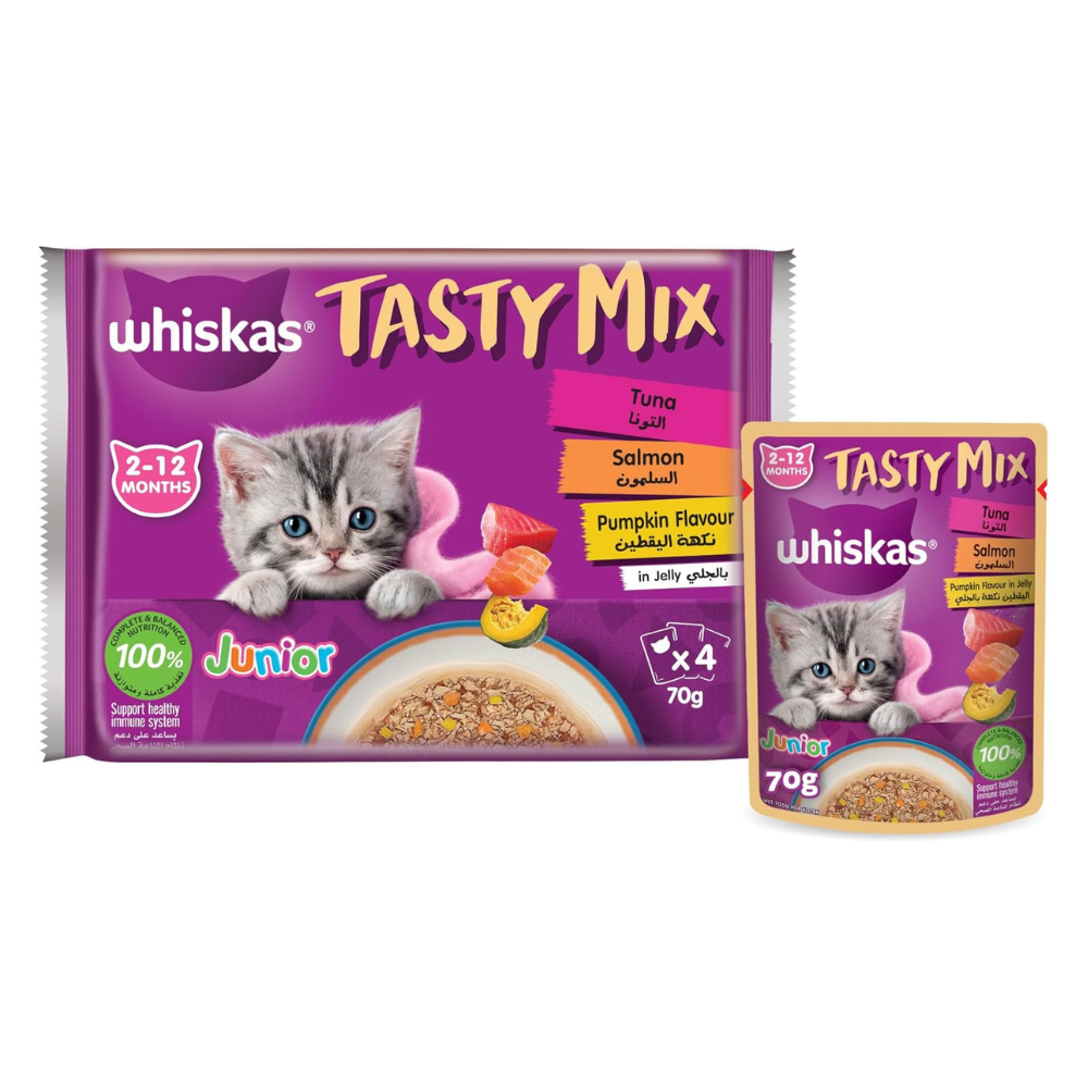 Whiskas Kitten Tasty Mix Tuna & Salmon in Jelly Wet Cat Food - 4X70G