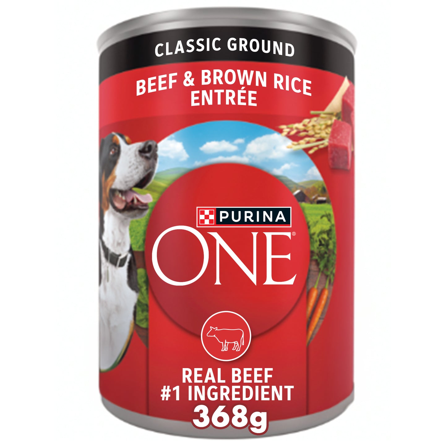 (368gm) (Pack of 12) Purina ONE Classic Wet Dog Food with Ground Beef & Brown Rice Entrée