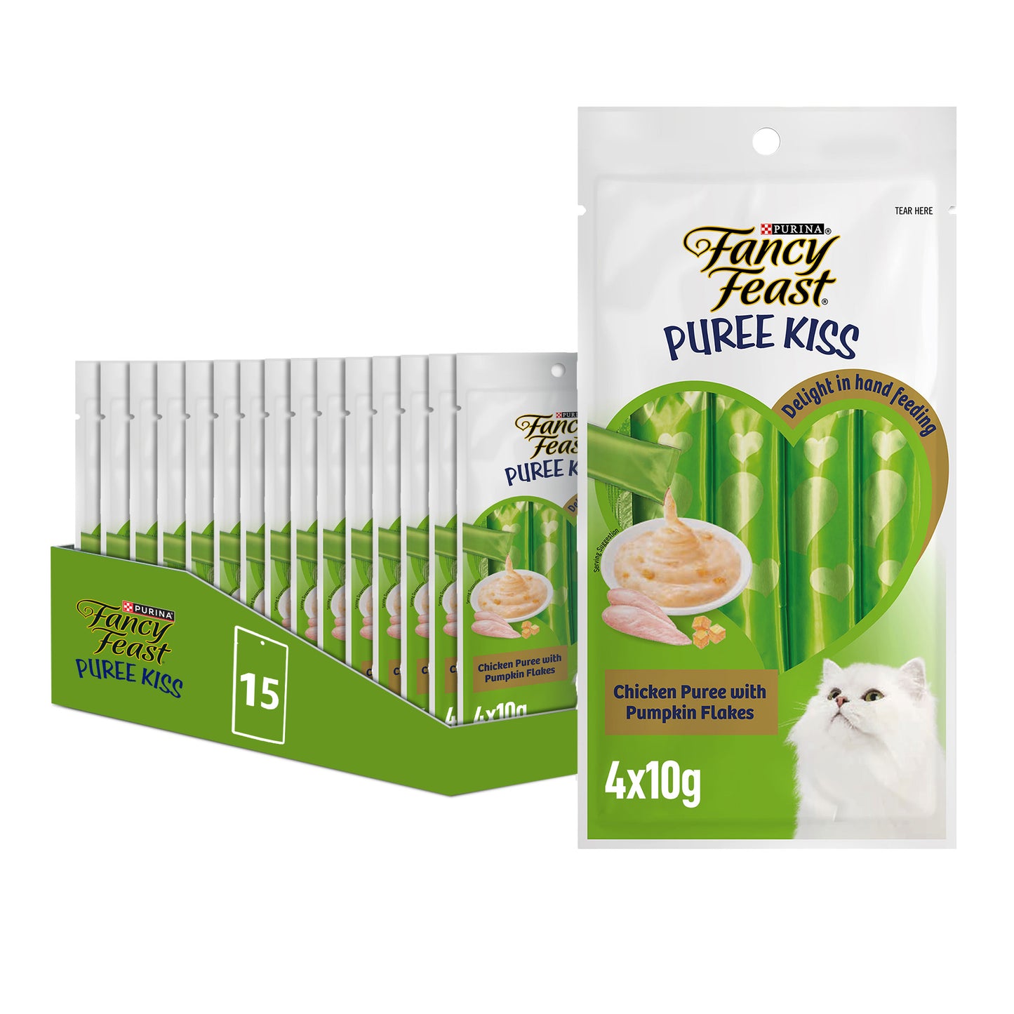 10gm (Pack of 60) Purina Fancy Feast Puree Kiss Chicken with Pumpkin Flakes Wet Cat Food