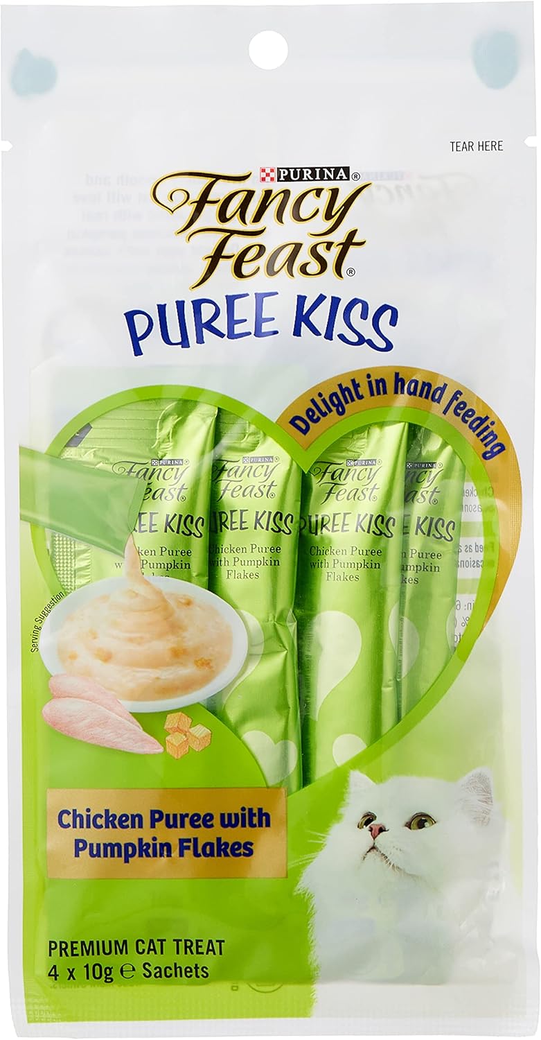 10gm (Pack of 4) Purina Fancy Feast Puree Kiss Chicken with Pumpkin Flakes Wet Cat Food
