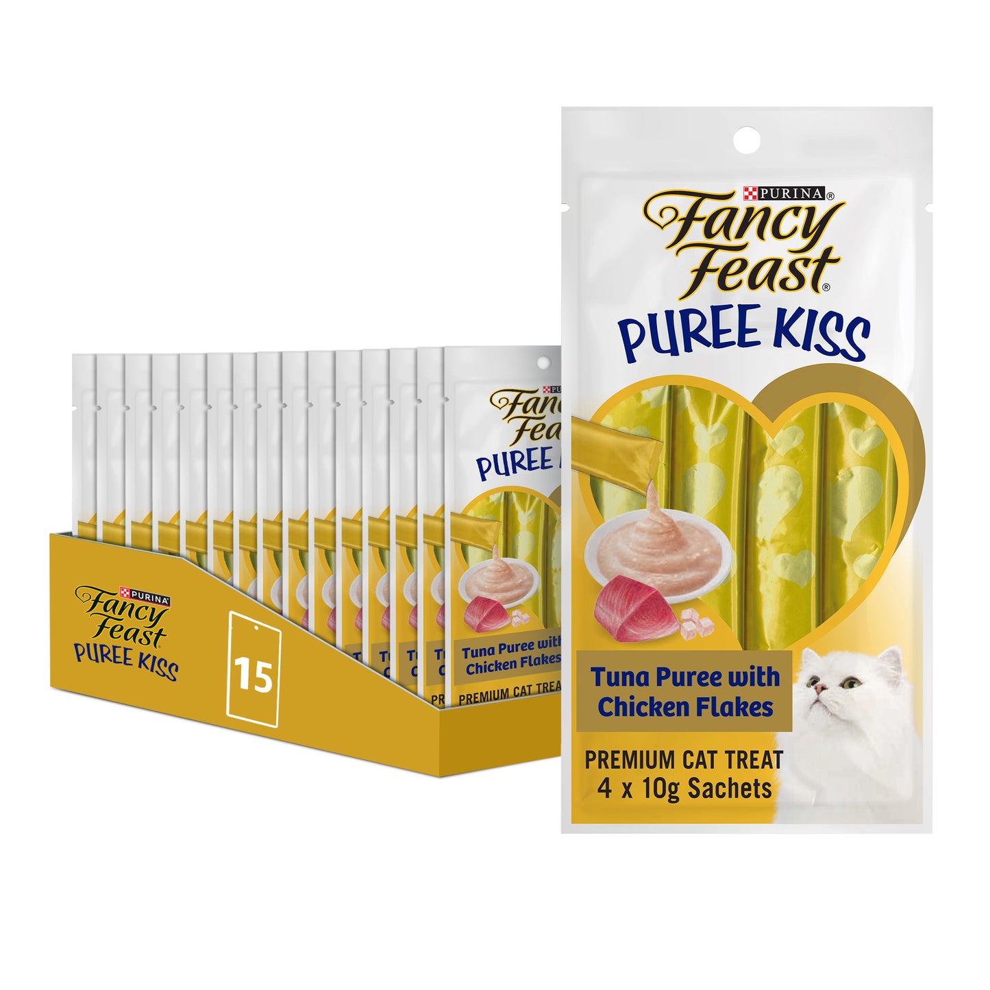 10gm (Pack of 60) Purina Fancy Feast Puree Kiss Tuna with Chicken Flakes Wet Cat Food