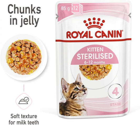 Royal Canin Feline Health Nutrition Kitten Sterilised Jelly (Wet Food - Pouches) 12 x 85 g