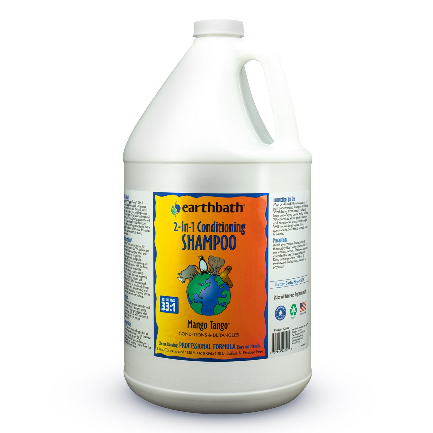 earthbath® 2 in 1 Conditioning Shampoo Mango Tango® Conditions &amp; Detangles Made in USA 128 oz (1 Gallon)