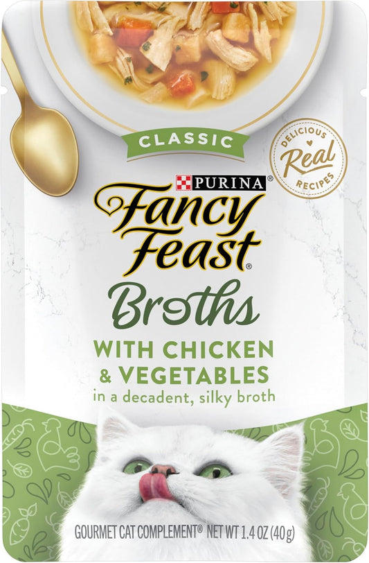 (40g Pack of 16) Purina Fancy Feast Broths Chicken & Vegetables Wet Cat Food Complement