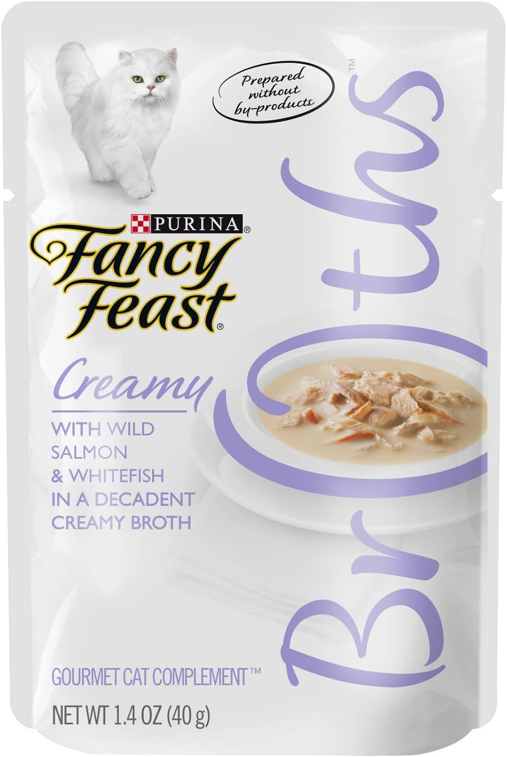 (40g Pack of 16) Purina Fancy Feast Broths Creamy Salmon Wet Cat Food Complement