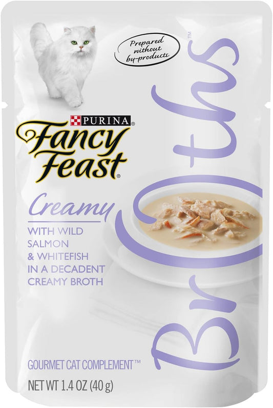 (40g Pack of 16) Purina Fancy Feast Broths Creamy Salmon Wet Cat Food Complement