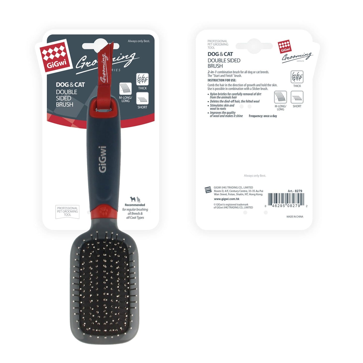 Double-Sided Brush Nylon Bristles & Pins for Dogs and Cats