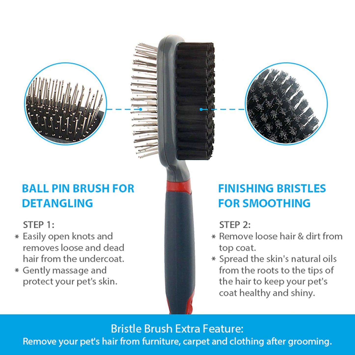 Double-Sided Brush Nylon Bristles & Pins for Dogs and Cats