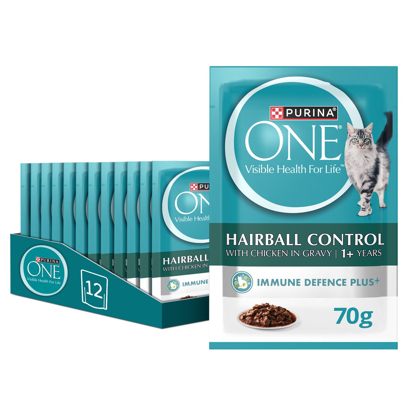 (70g) (Pack of 12) Purina ONE Adult Wet Cat Food Hairball Control with Chicken Pouch