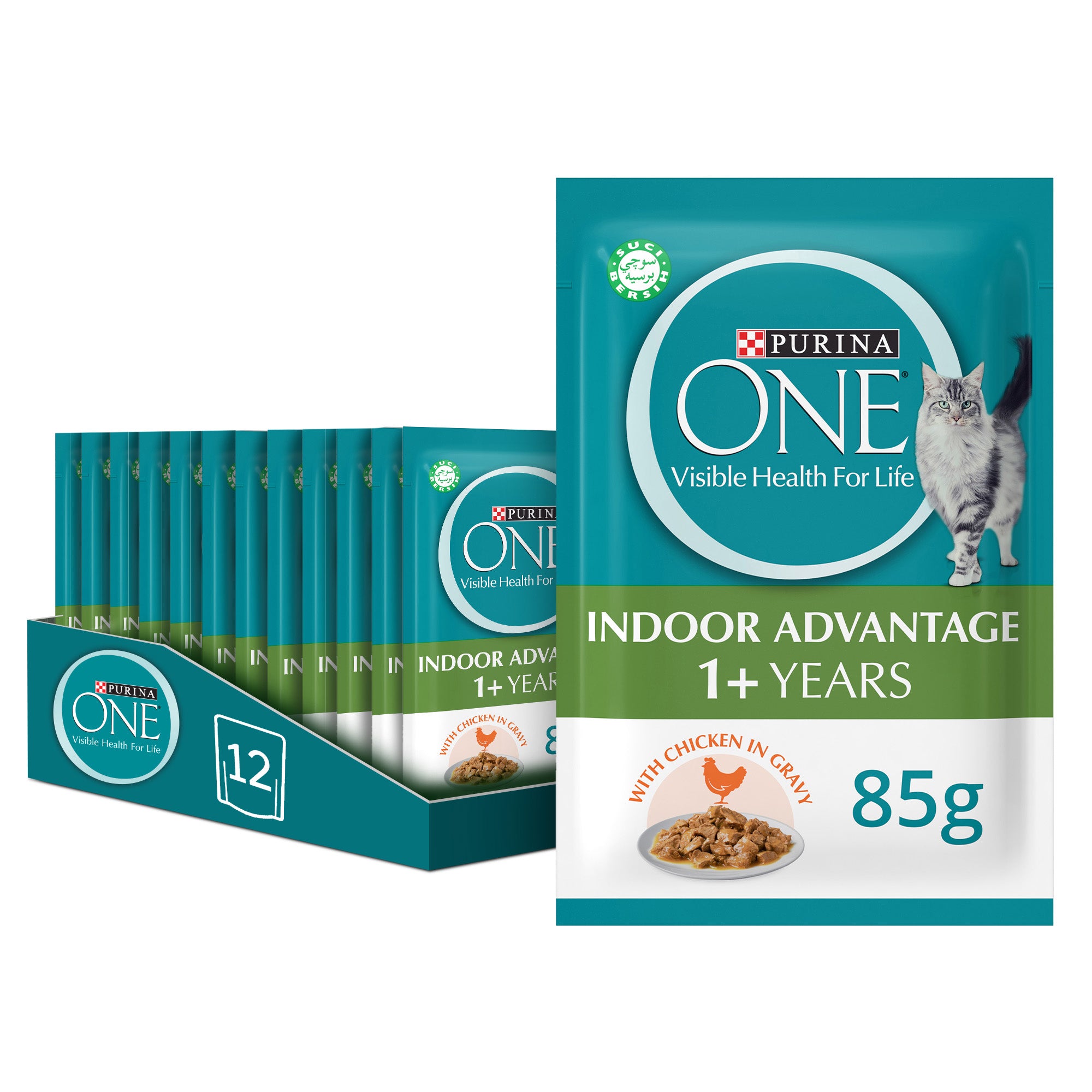 (70g) (Pack of 24) Purina ONE Adult Indoor Wet Cat Food with Chicken Pouch