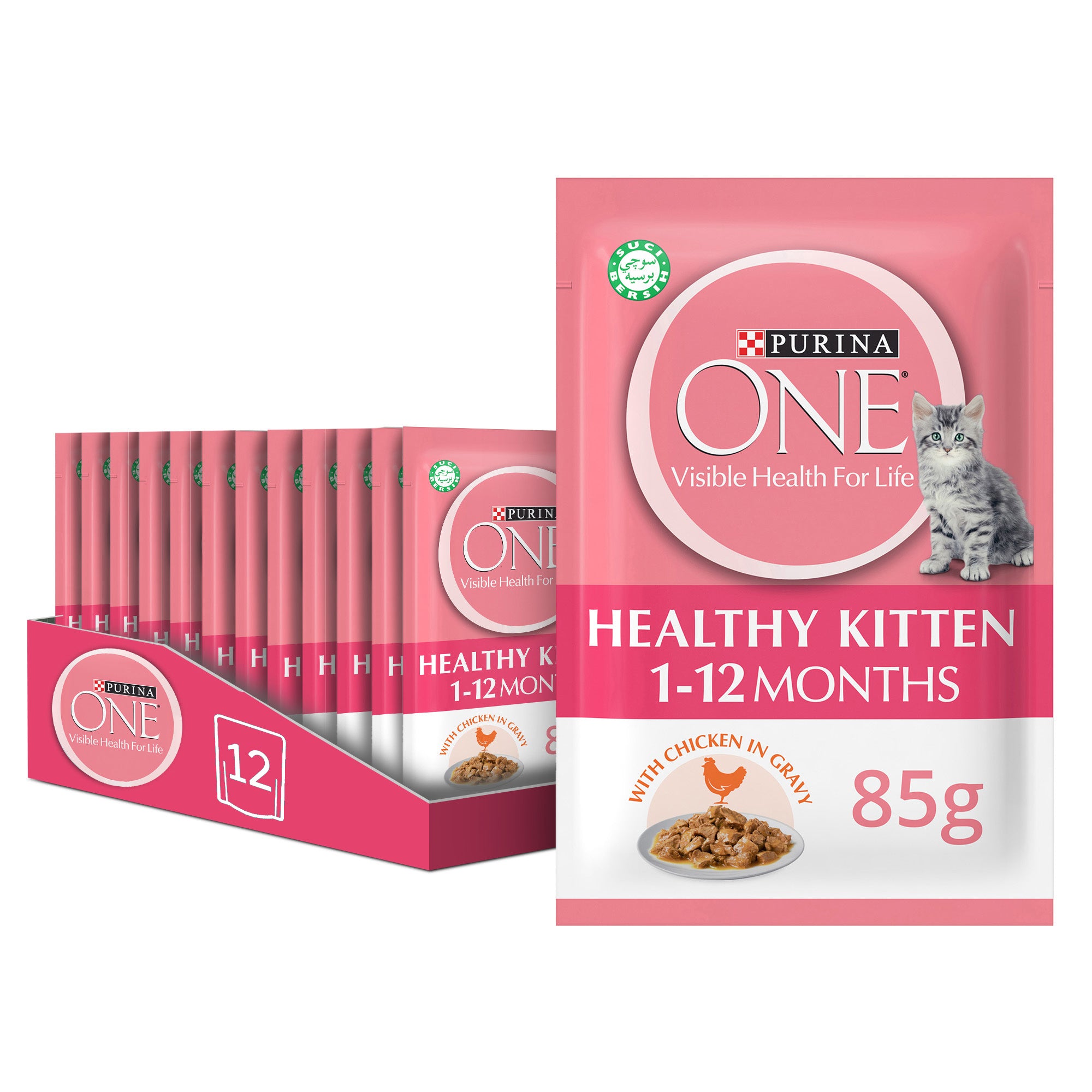 70gm (Pack of 12) Purina ONE Healthy Kitten Wet Cat Food with Chicken in Gravy Pouch