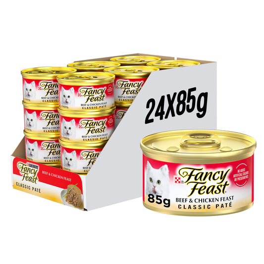 (85g) (Pack of 24) Purina Fancy Feast Classic Beef & Chicken Wet Cat Food