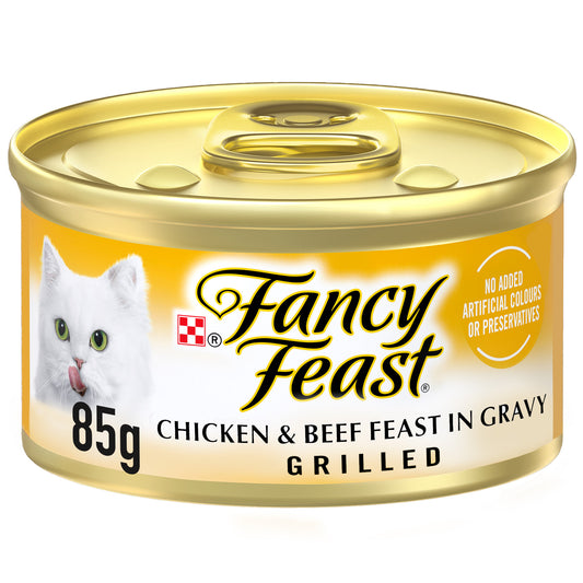 85gm (Pack of 24) Purina Fancy Feast Grilled Chicken & Beef Wet Cat Food in Gravy