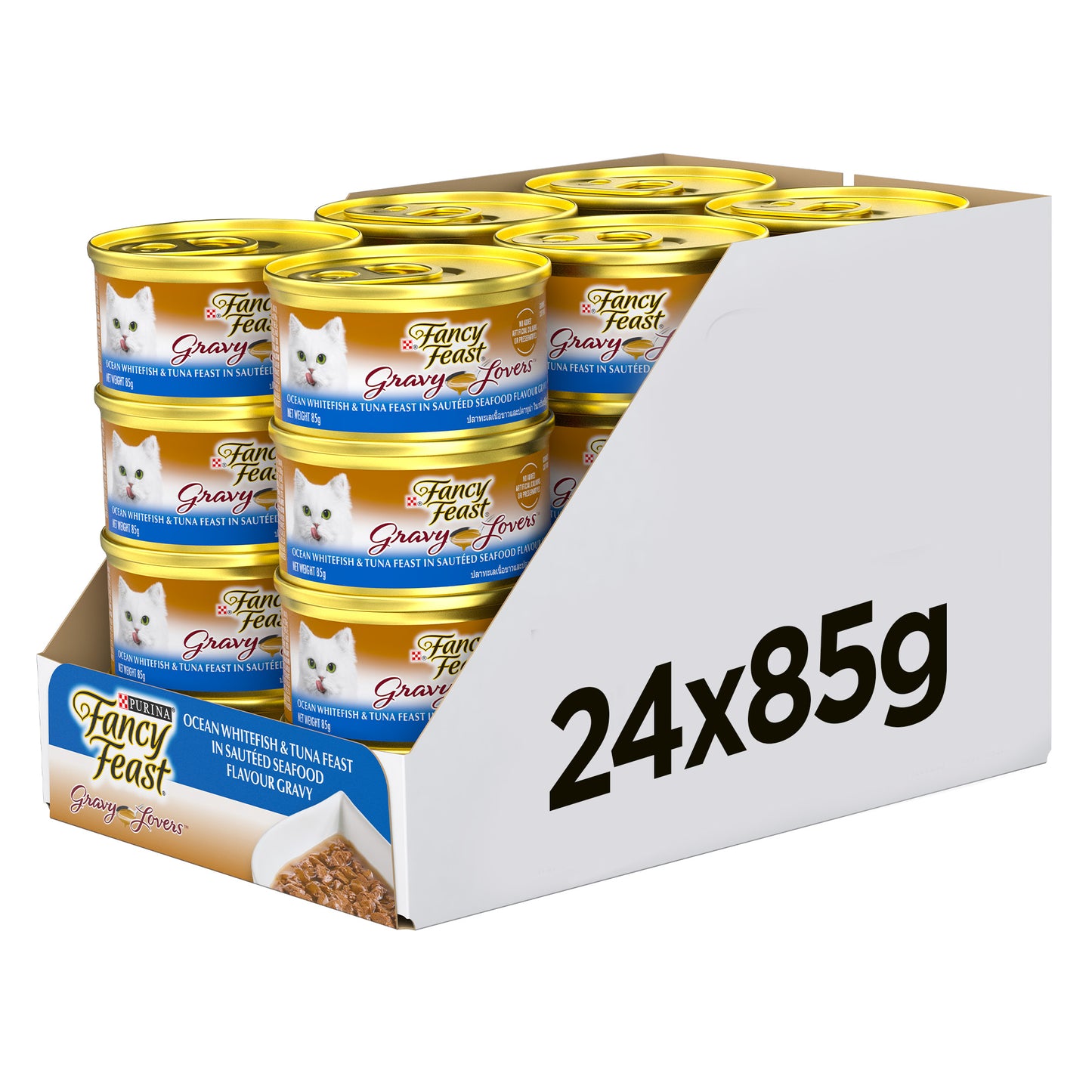 85gm (Pack of 24) Purina Fancy Feast Gravy Lovers Ocean Whitefish & Tuna Wet Cat Food in Gravy
