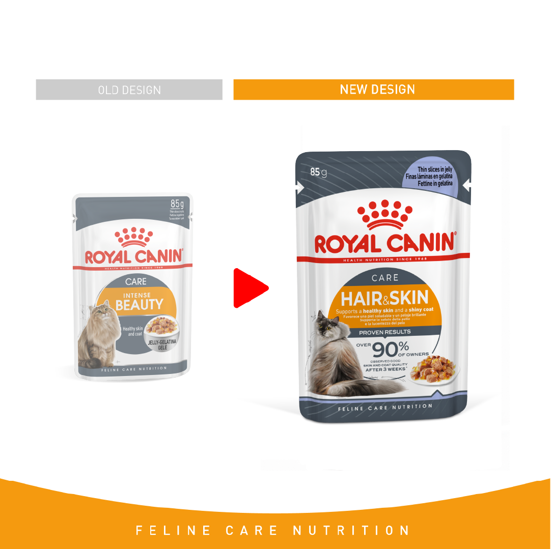 Royal Canin 12 x 85 gm Feline Care Nutrition Hair & Skin Jelly (Wet Food Pouches)