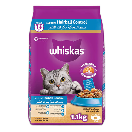 Whiskas Adult Hairball Control with Chicken & Tuna Dry Cat Food - 1.1KG