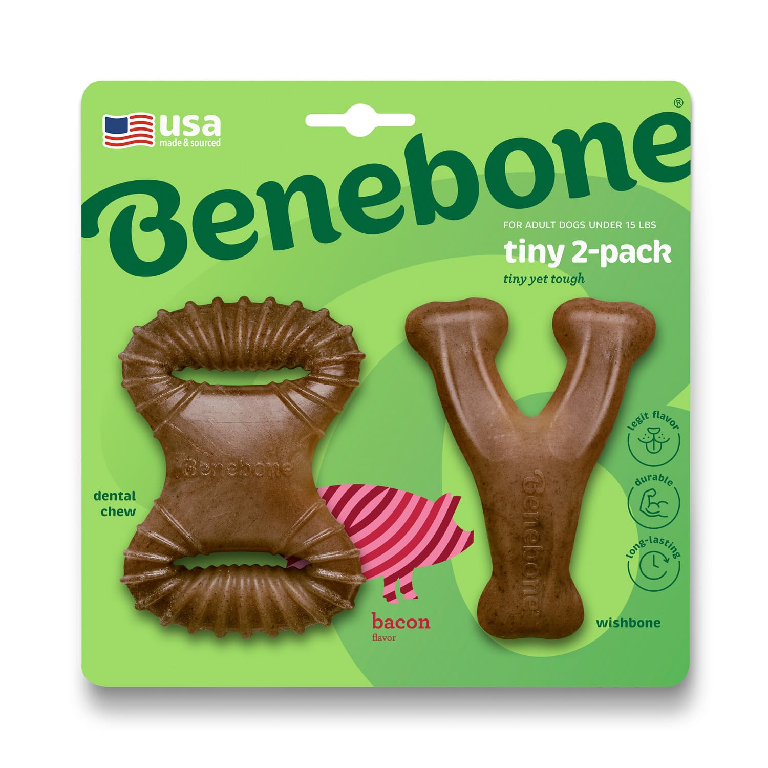 Benebone 2-Pack Dental Chew, Wishbone(Tiny) - Bacon