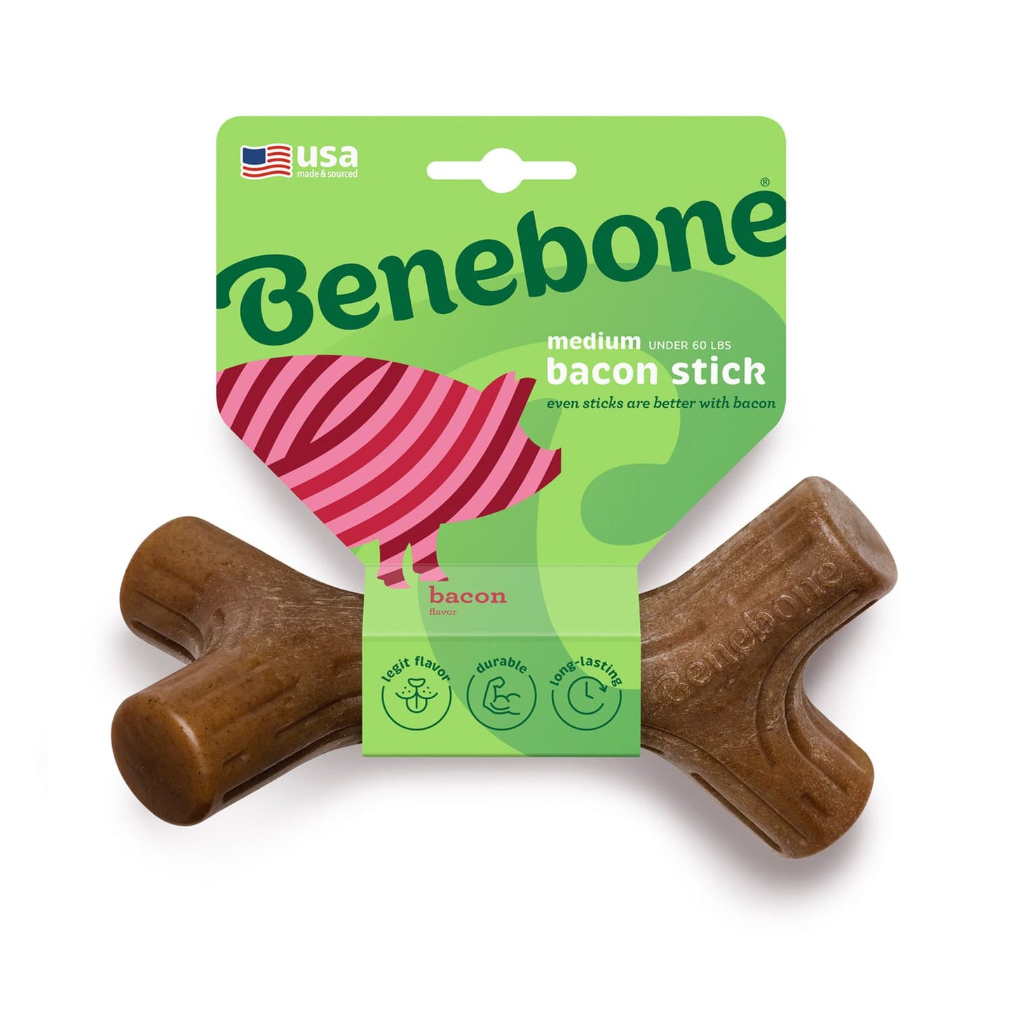 Benebone Bacon Stick Dog Chew Toy - Medium