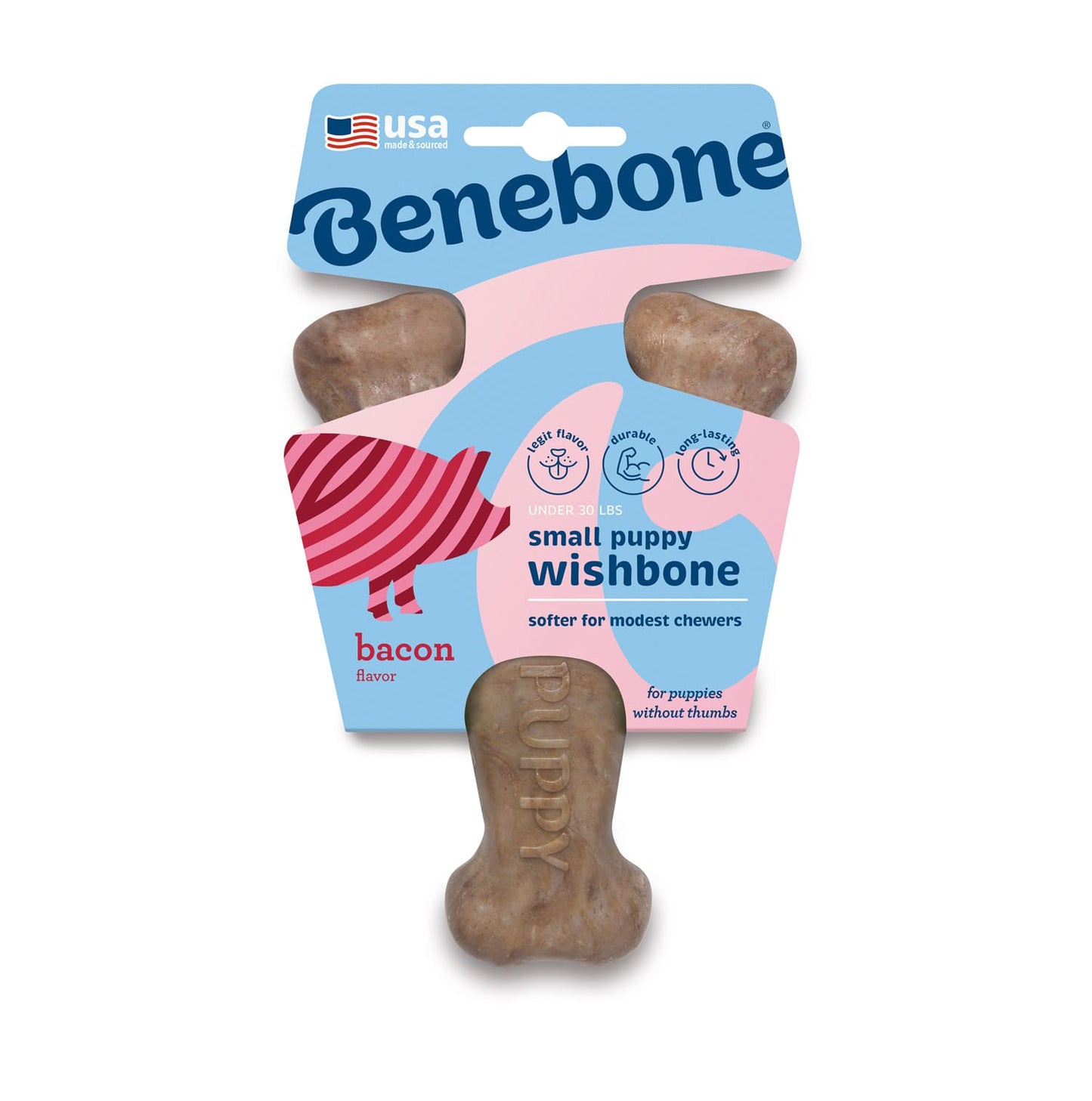 Benebone Puppy Wishbone Dog Chew Toy - Bacon - Small